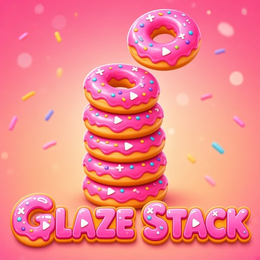 Glaze Stack: a leaning tower of glazed donuts with sprinkles on a pink background, the Glaze Games daily stacking game